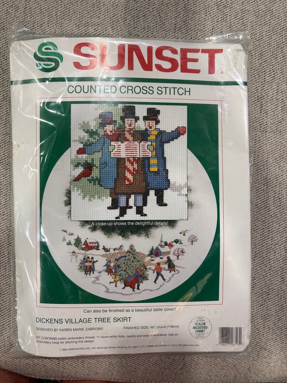 Vtg Sunset Dickens Village Christmas Tree Skirt Counted Cross Stitch Kit 

New